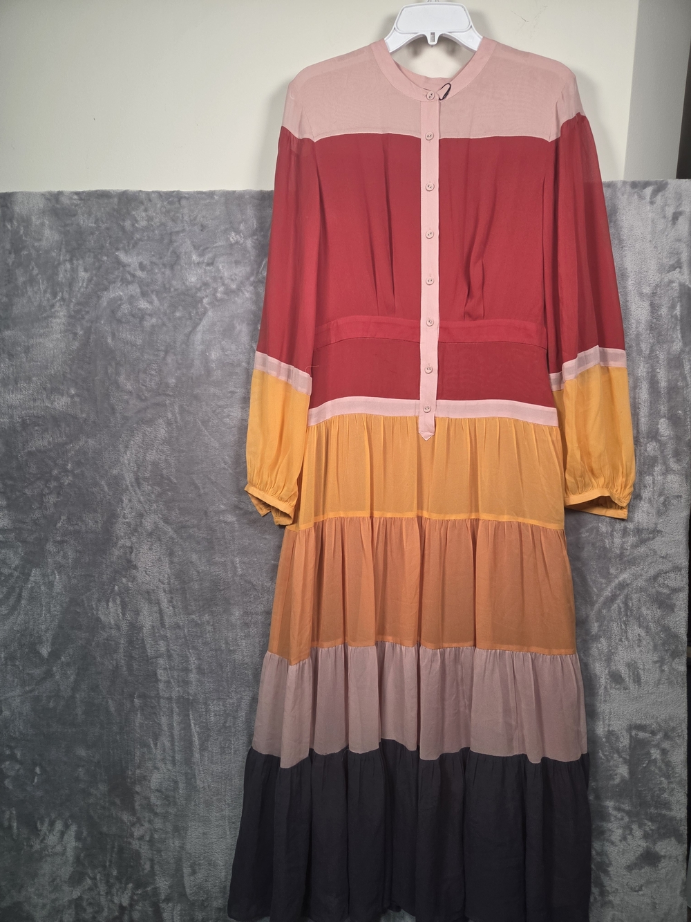 Joie Colorblock Tiered Maxi Dress Medium in Pink, Red, Yellow, Gray